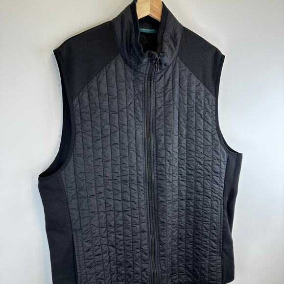 Perry Ellis Black Puffer Knit Fully Lined Stand Up Collar Vest Mens Size XL - Picture 2 of 13